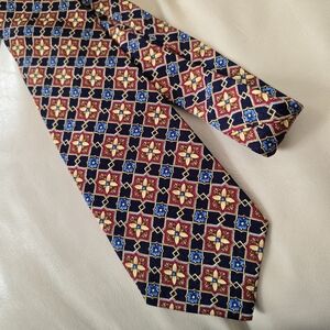 Geoffrey Beene Red Yellow Blue Black Patterned  Silk Necktie Tie NWT
